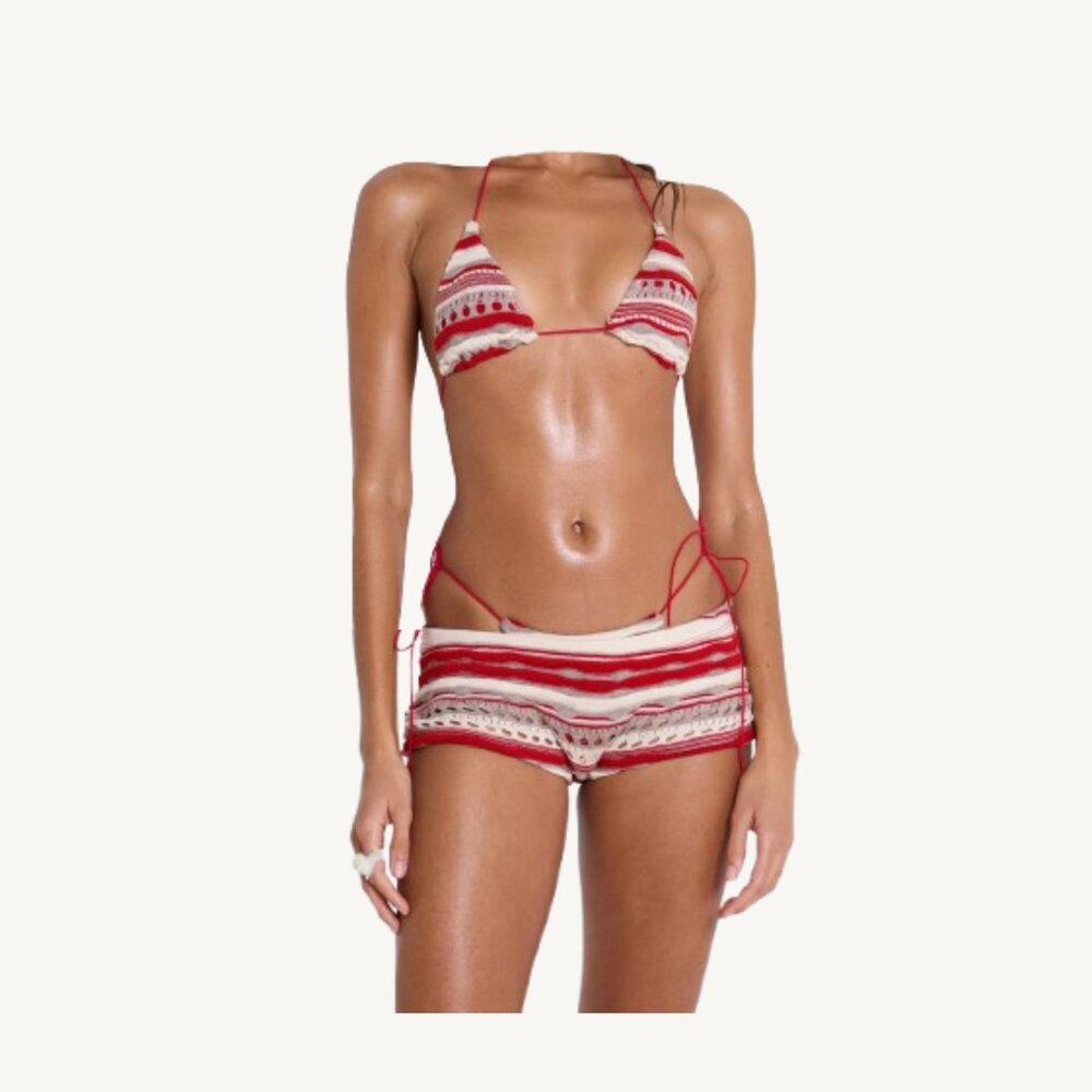*IN SEARCH OF JADED LONDON CATA RED STRIPE MICRO RUFFLE SHORTS*